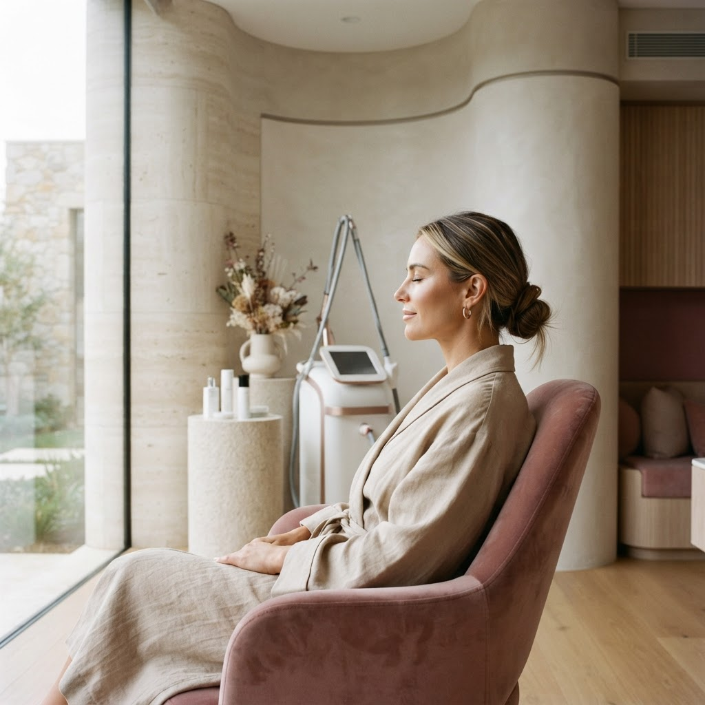 Client in a refined modern aesthetic clinic